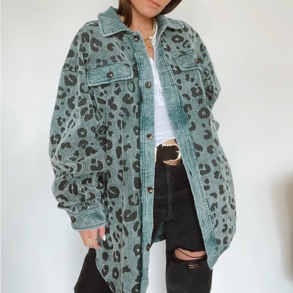 Corduroy Leopard Shacket Oversized | Blue & Black
